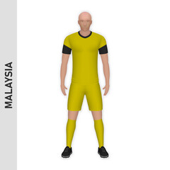 3D realistic soccer player mockup. Malaysia Football Team Kit template
