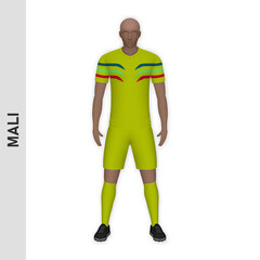 3D realistic soccer player mockup. Mali Football Team Kit template