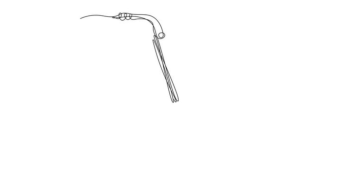 Self-drawing animation of a continuous line drawing  of a classic saxophone, isolated. Concept of wind musical instruments, jazz music. Black line on white background