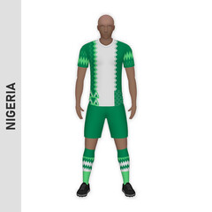 3D realistic soccer player mockup. Nigeria Football Team Kit template