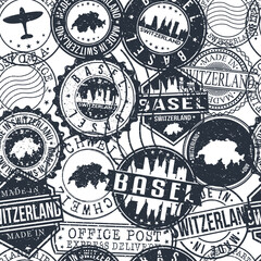 Basel Switzerland Stamps Background. City Stamp Vector Art. Postal Passport Travel. Design Set Pattern.