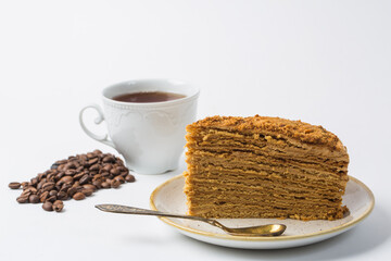 Russian traditional honey cake and tea
