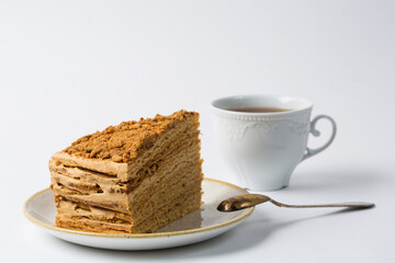 Russian traditional honey cake and tea

