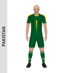 3D realistic soccer player mockup. Pakistan Football Team Kit template