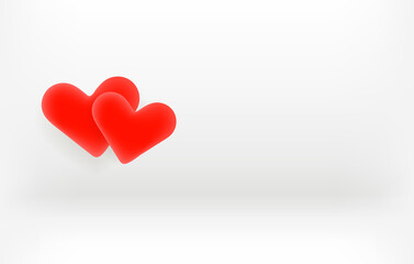 Two red hearts illustration. Love concept. Banner with copyspace.