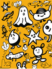 cute doodles with stars and faces