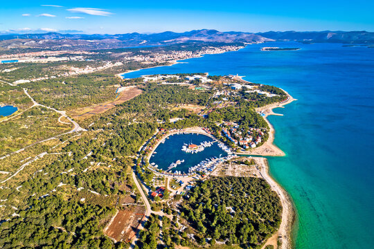 Solaris Sibenik. Adriatic coast  landscape aerial panoramic view, Sibenik archipelago