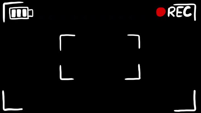 Camera viewfinder REC recording effect on the camera for superimposing on the video in 2d cartoon style with animation. Сentered on a square.Looped video with transparent background (alpha channel)