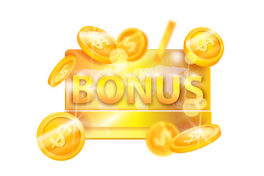 Golden bonus gift card, vector loyalty program discount coupon isolated on white, winner voucher. Online shopping VIP reward concept, digital payment points. Sale bonus card, certificate illustration