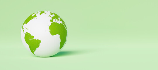 banner with white and green planet earth on green background