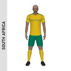3D realistic soccer player mockup. South Africa Football Team Kit template