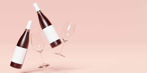 Obraz premium two wine bottles suspended in the air with blank labels