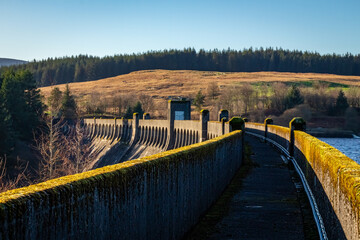 Walk way at the top Clatteringshaws Dam, on the Galloway Hydro Electric Scheme