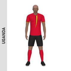 3D realistic soccer player mockup. Uganda Football Team Kit template