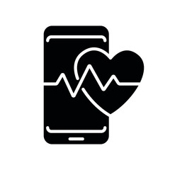 Phone with heart chart glyph icon. Health and training. Sport lifestyle. Thin line customizable illustration. Contour symbol. Vector isolated outline drawing.