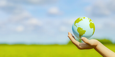 banner of hand holding planet earth