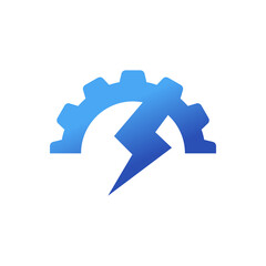 Energía electrica. Engranaje con rayo en color azul