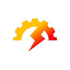 Energía electrica. Engranaje con rayo en color naranja