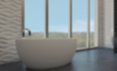 Clean and fresh bathroom with natural light. 3D rendering.. Abstract blur phototography