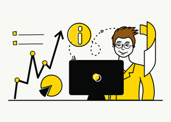 Business marketing vector illustration of the girl behind the workflow