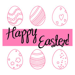 Colorful Easter eggs. A hand-drawn pattern is a cute decoration. Vector illustration on a white background. for the concept of the Easter holiday.