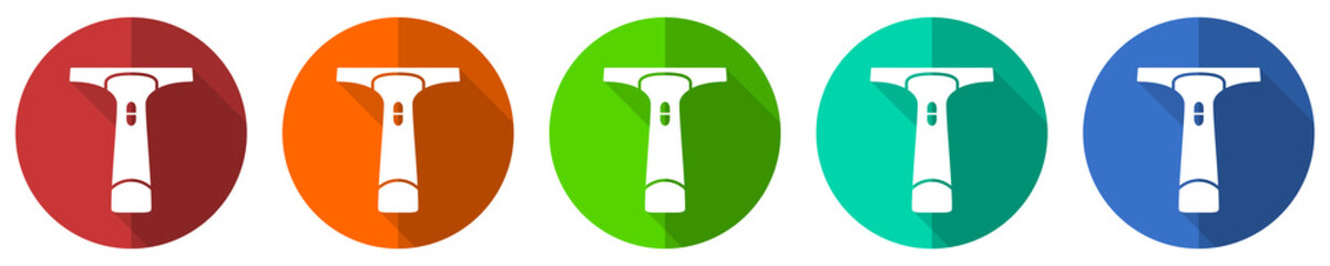 Window vacuum cleaner icon set, flat design vector illustration in 5 colors options for webdesign and mobile applications