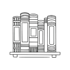 Bookshelf with books. hand drawn outline illustration.