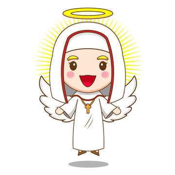 Illustration of cute nun cartoon character as an angel