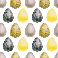 3043 Easter Seamless Grey and Yellow Egg Watercolor Pattern Design Tracery Texture Wallpaper