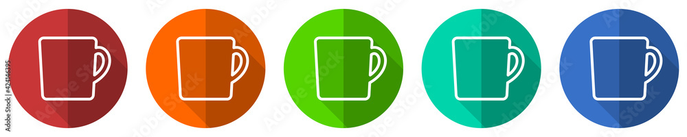 Poster Drink, cup of coffee icon set, flat design vector illustration in 5 colors options for webdesign and mobile applications