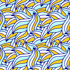 Wavy endless pattern in light summer colors. Yellow and blue waves texture