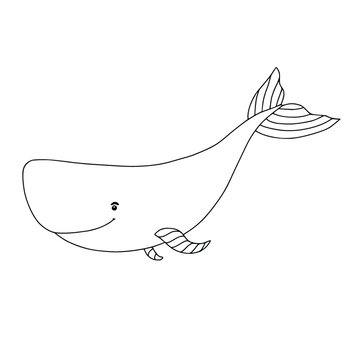 recommend clip art: Cue whale in line art style. Childish logo or t-shirt print design.