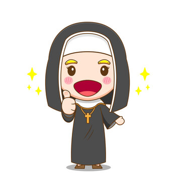 recommend clip art: Illustration of cute nun cartoon character posing thumbs up