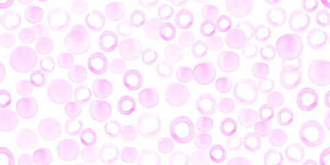 Watercolor Circles Background. White Rounds Design. Modern Drawn Spots Illustration. Seamless Watercolor Circles. Color Dots Print. Cute Polka Fabric. Graphic Watercolor Circles Pattern.