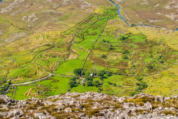Irish Farm top view rural landscape of Connemara , Ireland