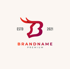 Obraz premium Initial B Bull Head Logo, Red letter B with Bull Head Combination, usable for business and brand logos, flat design logo template, vector illustration
