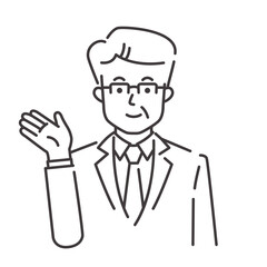 案内する中年ビジネスマン