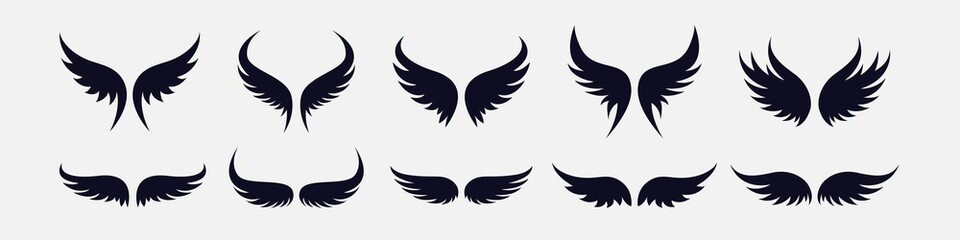 Wings icon logo set vector. Wing logo collection on white background