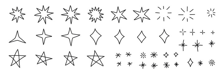 Hand Drawn stars. Black and White doodle illustration. Hipster black Ink art work. Cute vector illustration.