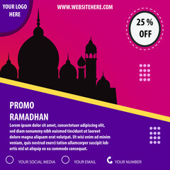 Premium Ramadan template for social media sales, a mix of gradient pink and purple.