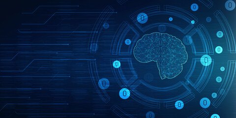 2d illustration Concept of thinking, background with brain, Abstract Artificial intelligence. Technology web background
