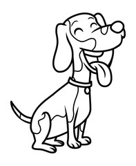 Sitting dog cartoon black line drawing kids coloring page