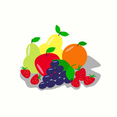vector illustration juicy fruits: pears, apple, grapes, orange, strawberry