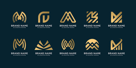 Set of M logo collection with golden gradient concept Premium Vector