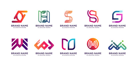 Set of letter Sand M logo collection with creative color and unique concept Premium Vector