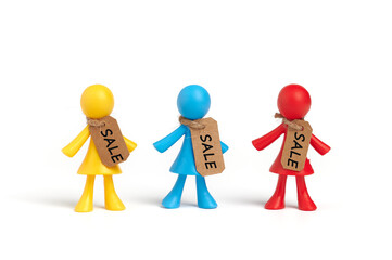 . The toy men depict the concept of trafficking in women. Protection of human rights.