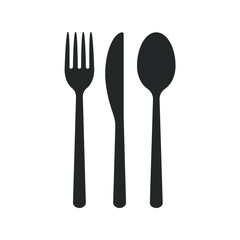 Fork knife and spoon icon. Simple flat shape logo sign. Restaurant cafe kitchen diner place menu symbol. Vector illustration image. Black silhouette isolated on white background.
