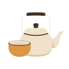 Kettle and Cup vector. Pour hot water into a Cup.