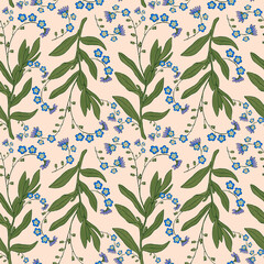 Seamless botanical light pattern with forget-me-nots