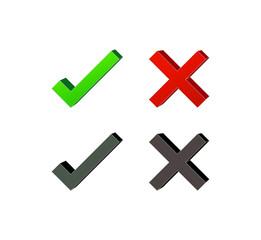 tick and cross icon vector in 3d style. check mark, checklist and delete symbol.